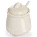 HAOTOP Porcelain Sugar Bowl, Ceramic Salt Bowl with Spoon and Lid for Home and Kitchen, 12 Ounces (Beige)