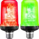 Red Green Flame Light Bulbs, Flickering Light Bulb with 4 Modes Upside Down Effect, 5W E26 Base LED Fire Lights for Christmas Halloween, Indoor Outdoor Party Home Patio Porch Decor