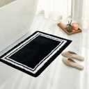 Tititex Luxury Black White Frame Line Bathroom Rug, 16x24 inch Extra Soft and Absorbent Microfiber Bath Rugs, Non-Slip Plush Shaggy Bath Carpet, Bath Mats for Bathroom Floor, Tub and Shower