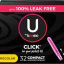 U by Kotex Click Compact Tampons, Regular Absorbency, Unscented, 32 Count