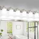 Brushed Nickel Bathroom Light Fixtures, Modern Vanity Lights with White Glass Lamp Shade, Bathroom Lighting Fixtures Over Mirror, Restroom Vanity Lighting Fixture, 6-Light 46 Inch