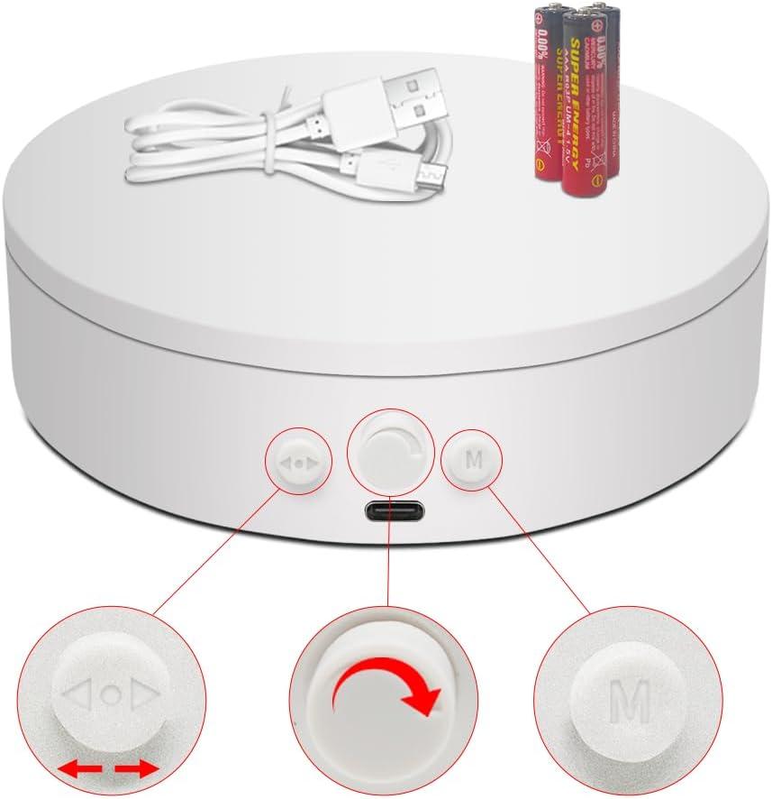 ComXim Rotating Display Stand with Type-C, 360 Motorized Spinning Display Turntable Adjustable Speed and Direction, Cup Turner for Tumblers, Photography Lazy Susan for Jewelry Display (white, 4.53'')