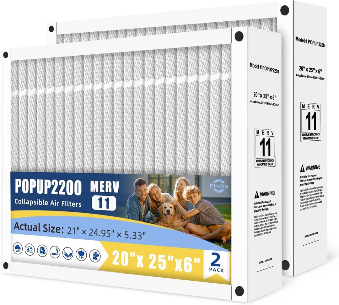 POPUP 2200 MERV 11 Air Filter Compatible with Honeywell POPUP2200 Air Cleaning,20x25x6 Pleated Design Actual Size 21"x24 61/64"x5 21/64"(2-PACKS)