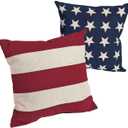 Fun Express 14" x 14" Patriotic Stars and Stripes Decorative Pillow Set, 2 Piece, American and Americana Decor, Great for Memorial Day, 4th of July, Veterans Day and Any Patriotic Event
