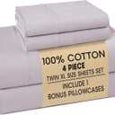 Casa Platino 100% Cotton Twin XL Size Sheets Crisp Percale Sheets Twin XL with 2 Pillowcases, with 15" Deep Pocket Sheet for Secure Fit, Ultra Soft & Cozy, Excellent Quality & Fit Grey Lavender