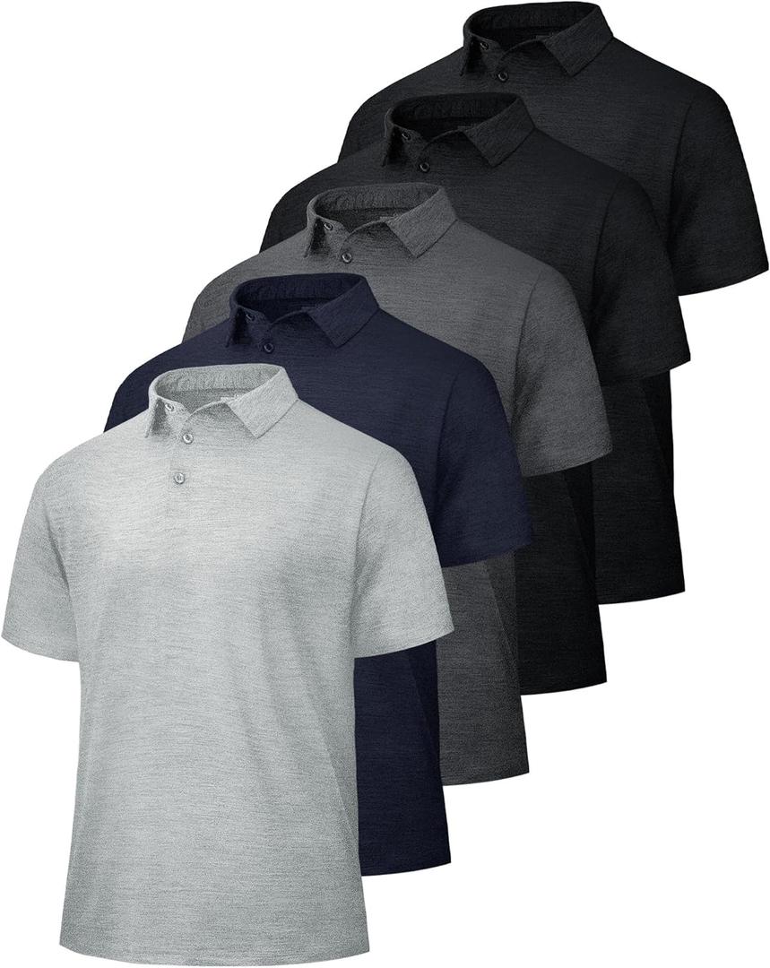 BOOJO 5 Pack Polo Shirts for Men - Quick Dry Moisture Wicking Performance Short Sleeve Mens Golf Shirts for Work Athletic 5-black*2/Dark Grey/Light Grey/Navy Blue, Medium