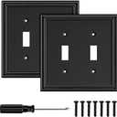 Black Modern Decorative Wall Plate Light Switch Cover Decorator Outlet Covers Rocker Switch Plates Bamboo Fiber Material Wall Plates for Kitchen Bathroom (2 Gang Double Toggle-2 Pack)