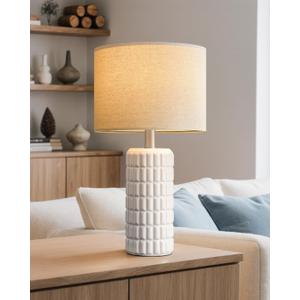 Seealle 23" Modern Ceramic Table Lamps - Table Lamps for Living Room, Farmhouse Bedside Night Stands Lamp for Bedroom, White Boho Nightstand Lamps, Desk Lamp for End Table Home Decor(Single)