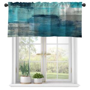 Turquoise and Grey Abstract Art Semi Sheer Window Valances - Rod Pocket, Short, Light Filtering Decor for Kitchen, Living Room, Bedroom - 42"x18"