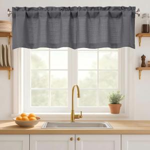 Dark Grey Valance for Windows 14 Inch Length, Light Filtering Faux-Linen Modern Short Valance Kitchen Curtain for Bathroom Basement, Rod Pocket Farmhouse Short Curtain, 1 Piece, 60Wx14L Inches