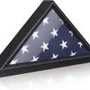 Flag Display Case, Thick Bottom Edge Military Flag Box with High Transparent Glass Front, Solid Wood Wall Mounted Flag Case Shadow Box for 5'x9.5' American Veteran Burial Flag (Black)
