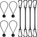 Bungee Cords with Hooks  12 Inch Elastic Tie Down Straps with Carabiner, 4 Ball Bungee Cords 8 Inch, Max Load 78 lbs for Car Trunk, Camping Gear, Bike Cargo, Garage Tools & Outdoor Storage Black