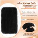 Afro Kinkys Bulk Human Hair 12 Inch 120g Bob Afro Kinky-Curly Human Hair Bundles for Dreadlock Extensions Locs Repair 4C Afro Kinky Curly Human Hair for Mini Twist 3 Bundles Nature Black