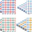Crtiin 100 Pcs Pastel Gingham Napkins 5x5 Inch Scalloped Disposable Paper Napkins Checkered Dessert Cocktail Napkin for Birthday Wedding Baby Shower Summer Party Supplies