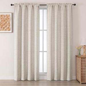 Chyhomenyc Curtains 72 Inch Length 2 Panels Set, Light Filtering Faux Linen Slub Textured Curtains for Living Room, Soft Airy Farmhouse Rod Pocket Curtain for Bedroom, Each 42Wx72L, 2PCS, Linen Color