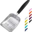 WePet Cat Litter Scoop, Aluminum Alloy Sifter, Kitty Metal Scooper, Deep Shovel, Long Handle, Poop Sifting, Kitten Pooper Lifter, Durable, Heavy Duty, for Litter Box (Small, FLAT Aluminum \ #06 Black Handle)