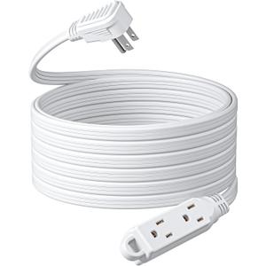 DEWENWILS 3 Outlet Extension Cord with Flat Plug, 25 FT 16/3 Awg Grounded Power Cable for Indoor Use, SPT-3 Cord, White, ETL Listed, 1 Pack