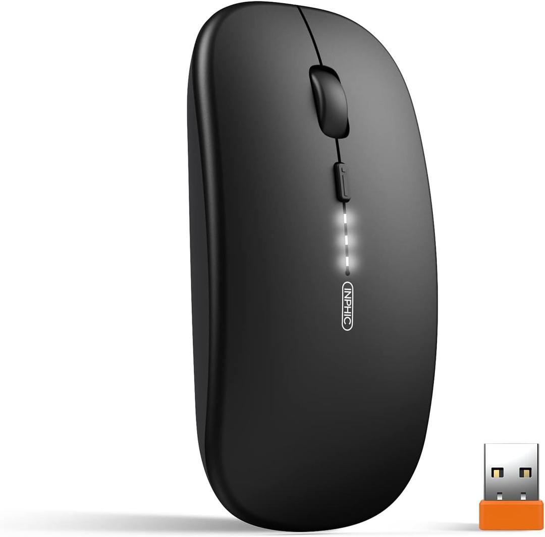 INPHIC Slim Wireless Mouse Rechargeable, Battery Visible, 2.4G Silent Cordless,2400 DPI with USB Receiver, Black