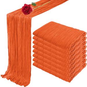 8 Pack 10FT Orange Easter Cheesecloth Table Runner 35x120 Inch Gauze Rustic Wedding Cheese Cloth Table Runners, Romantic Semi Sheer Boho Table Runners for Wedding Bridal Shower Party Decor