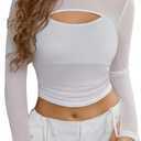 Avidlove Women's Sheer Mesh Long Sleeve Crop Top y2k Sexy Tee Blouse Cutout Clubwear with Thumb Holes (White), Small
