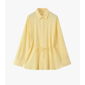 Women's Loose Lapel Long Sleeve Single Waist Tie Shirt,Large