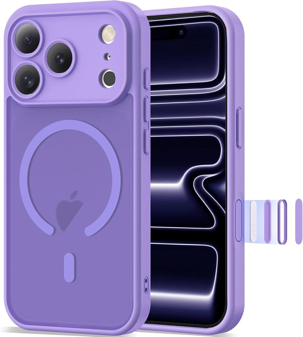 Case for iPhone 17 Pro 6.3'' Compatible with Magnetic Mag-Safe Charging [Camera Control Button] [Camera Protection] Matte Translucent Military Grade Shockproof Phone Case, Light Purple