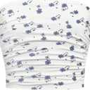 Girl's Ruched Strapless Tube Top Sleeveless Cropped Bandeau Basic Summer Cute Tops for Girls (White Blue)