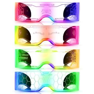 TOODOO 4 Pairs LED Visor Glasses Light up Futuristic Luminous Rave Glasses 7 Colors 4 Modes for Club Christmas Party(Cool Style)