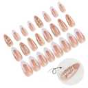 Almond Press on Nails Medium - White French Tip Fake Nails with Gold Circle Design - Glossy Elegant Full Cover Stick on Press ons - for Women 24 Pcs