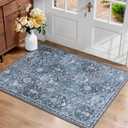 SERISSA 2x3 Washable Small Entry Rug,Soft Non Slip Indoor Boho Throw Rug for Entryway Kitchen Bedroom Dorm Bedside Front Door,Moroccan Geometric Carpet,Blue Grey