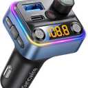 Syncwire Bluetooth 5.4 FM Transmitter Car Adapter 42W [Light Switch] [Stronger Dual Mics] [HiFi Bass Sound] [Fast Charging] Wireless FM Radio Music Adapter Hands-Free Calling Support USB Drive, Blue