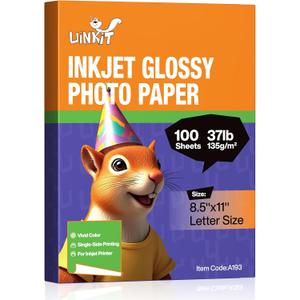 Uinkit 37lb Thin Flyer Paper Glossy 8.5x11 Inkjet 100 Sheets Single Side DIY Chip Bag 135gsm Printer Picture for Inkjet Printer with Dye Ink Letter size A4 Brochure (8.5X11X100)