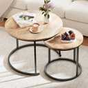 Garden 4 you Nesting Coffee Table, 23.6" Round Coffee Table Set of 2, Wooden Nesting Table Set for with Metal Frame, Side Tables for Living Room Bedroom Balcony, Brown, 23.6" X 17.7" X 18", 15.7" X 15.7" X 18"