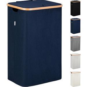 LONBET Laundry Basket with Lid, Made from Breathable Fabric | Aesthetic Clothes Hampers for Laundry with Side Handles & Sturdy Bamboo Frame (26 Gallons - Single, Blue) LONBET Laundry Basket with Lid, Made from Breathable Fabric | Aesthetic Clothes Hampers for Laundry with Side Handles & Sturdy Bamboo Frame (26 Gallons - Single, Blue)