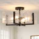 Black Semi Flush Mount Ceiling Light 4-Light Glass Light Fixtures Ceiling Mount,14.96" Modern Farmhouse Light Fixture for Foyer, Hallway, Entryway, Dining Room, Kitchen, Bedroom, Porch