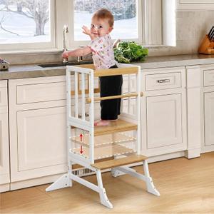 COSYLAND Toddler Standing Tower - Adjustable Height Kitchen Stool Helper | 3-level toddler step stool, 200 lb capacity, easy setup, removable rail, anti-tip feet, non-slip pads for kitchen sink & bath