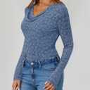 ZESICA Women's Long Sleeve Floral Tops Cowl Neck Slim Fit Going Out Shirts 2026 Spring Fashion Outfits Clothes Dusty Blue Medium