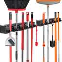 nacena Broom Holder Wall Mount, 2 Packs broom and mop organizer wall hanging broom and mop organizer wall hanging with 5 Ball Slots and 6 Hooks (Black)