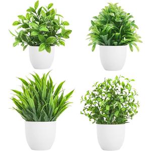 4 Pot Small Fake Plant Flowerpot Artificial Plastic Eucalyptus Plant Wheat Grass Shrub Plant Indoor Desk Coffee Table Bathroom Bedroom Home Decoration