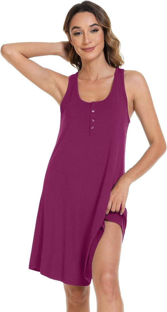 WiWi Nightgowns for Women Bamboo Viscose Button Down Sleep Shirt Super Soft Sleeveless Dress Cooling Tank Nightshirts (Purple, XXL)