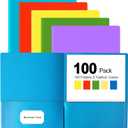 HABGP 100 Folders with Pockets, 5 Color Heavy Duty Plastic Two Pocket Folder with Business Card Holder for Office High School Business Resume