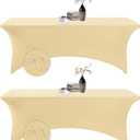 2Pack Spandex Waterproof Table Covers 8ftSpandex 8ft Waterproof Table Cover for Party,Wedding, Banquet, and Events(Champagne)