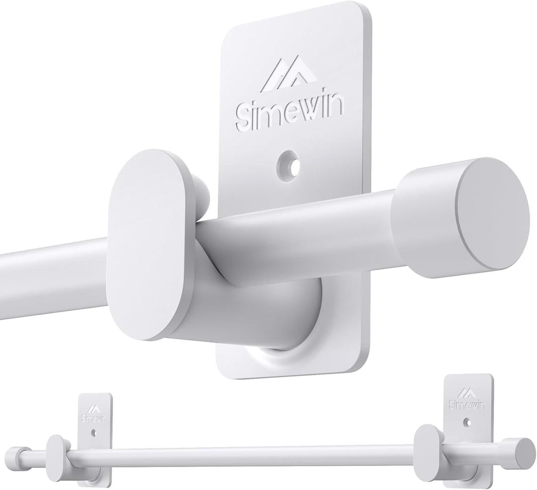 SIMEWIN Curtain Rods No Drilling for Windows 30 to 60 Inches, 5/8 Inch Diameter No Drill Small Curtain Rod Set with 3M Adhesive Brackets, White