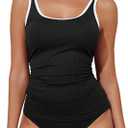 Aleumdr Tankini Swimsuit for Women 2 Piece Tummy Control Bathing Suit Athletic Color Block Swim Tank Top and Shorts (XX-Large, A1 Black)