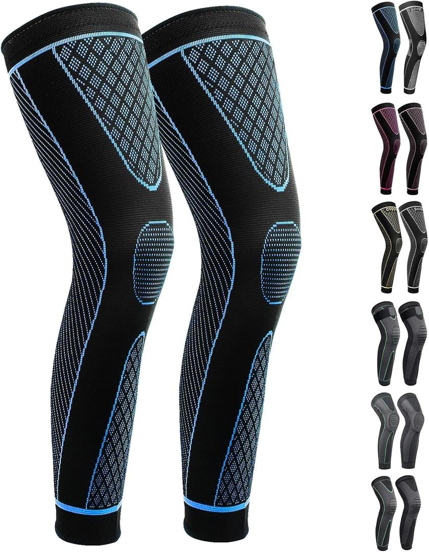Full Leg Sleeves Long Compression Leg Sleeve Knee Sleeves Protect Leg, for Man Women Basketball, Arthritis Cycling Sport (2X-Large (1 Pair), 05_blue)