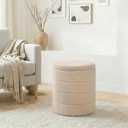 14.5" Round Storage Ottoman,Boucle Sherpa Ottoman with Tray, Faux Teddy Foot Rest Coffee Table for Bedroom Dorm Living Room,Beige, 14.5"D x 14.5"W x 17.7"H