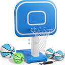 Pool Basketball Hoop, 33"x26"x50" Oversized Pool Toys with Adjustable Height Includes 4 Balls(Size 6, 2Size 3, Glow)/ Nets/Pump for Poolside Water Basketball Game, Swimming Pool Games for Kids Adults (Blue)