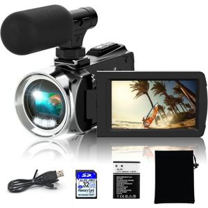Video Camera Camcorder HD 4K 48MP Video Recorder Camera Vlogging Camera for YouTube Camcorders Video Camera for Kids with 3.0"" LCD Screen,18X Digital Zoom and 32G SD Card, Black