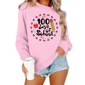 100 Days of School Shirt Women Teacher Sweatshirt Cute 100th Day of School Celebration Gifts Pullover Tops Pink (Pink)