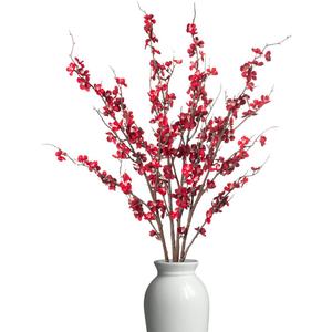 4Pcs Cherry Blossom Branches Artificial Flowers for Spring Summer Indoor Decoration,Faux Long Stem Artificial Flowers for Wedding Home Office Bedroom Party Table Centerpieces Decor(Red)